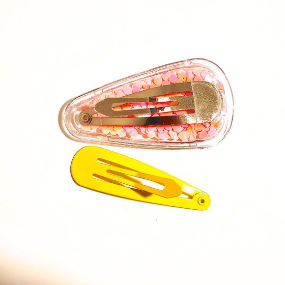 Gift Ideas Hair Clips Pink Confetti Shaker Yellow Snap Clip Barrettes Women Girl - Picture 3 of 4